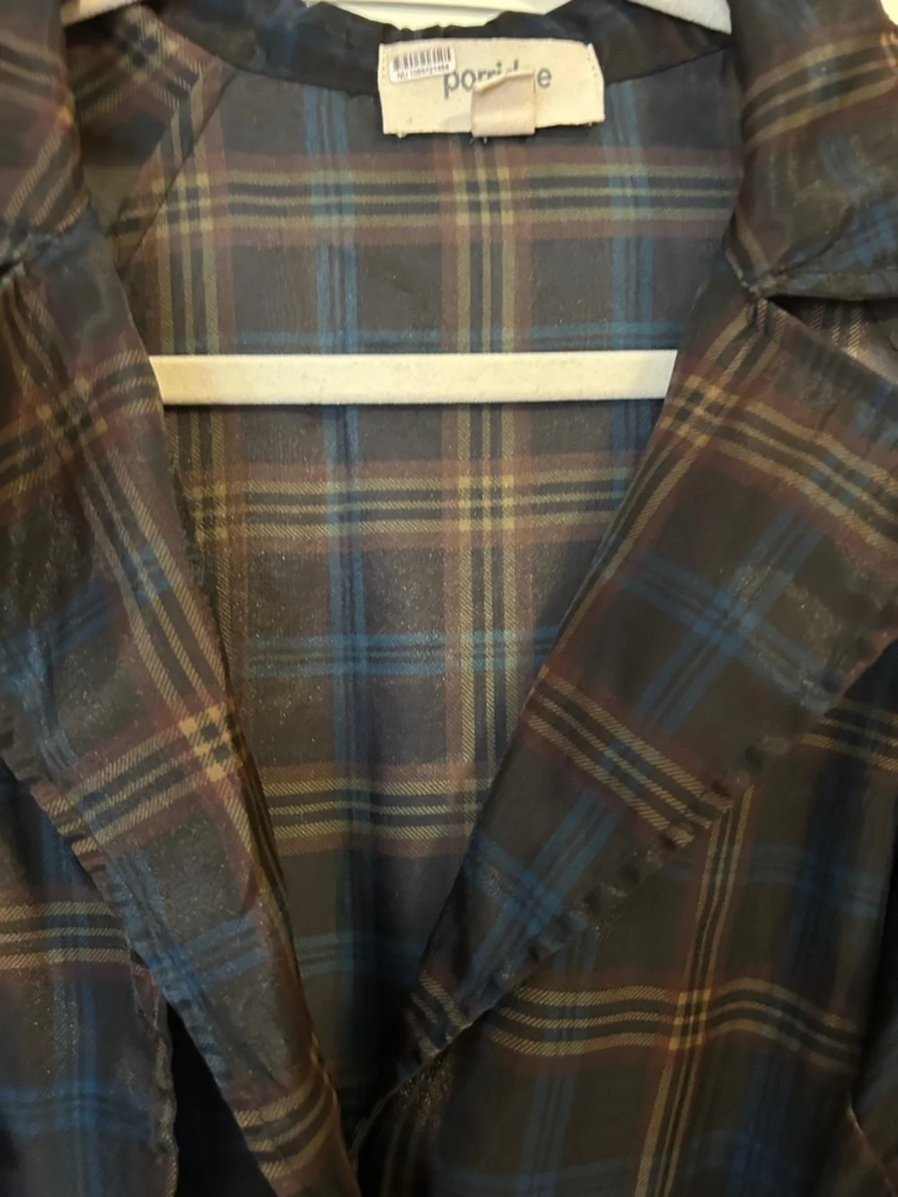 Plaid Long Trench Coat with Self-Tie Waist - Brown & Blue